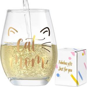 lot 3159 image: 15 Ounces Lamyba Cat Mom Gifts, Mothers DayHalloween for Women, Cat Themed Gifts for Her - CatMom Wine Glass,15oz