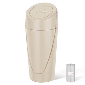 lot 3162 image: Car Trash Can, Mini Car Trash Bin with Lid, Leakproof Cup Holder Car Garbage Can with 20 Trash Bags, Vehicle Front Back Seat Organizers and Storage for Car, Home, Office, Beige