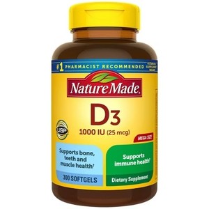 lot 3203 image: Nature Made Vitamin D3 1000 IU (25 mcg), Bone Health and Immune Support Softgel - 300ct