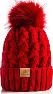 lot 3213 image: PAGE ONE Womens Winter Ribbed Beanie Crossed Cap Chunky Cable Knit Pompom Soft Warm Hat