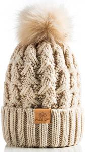 lot 3214 image: PAGE ONE Womens Winter Ribbed Beanie Crossed Cap Chunky Cable Knit Pompom Soft Warm Hat