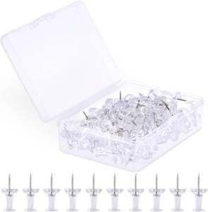 lot 3219 image: LOT OF 3 DOLLAR BOSS 120Pcs Clear Push Pins Tacks for Bulletin Board, Plastic Head, Steel Point, Thumb Tacks for Cork Board Wall Hanging Poster Photo Map Display Crafts with Storage Box Office Classroom Home