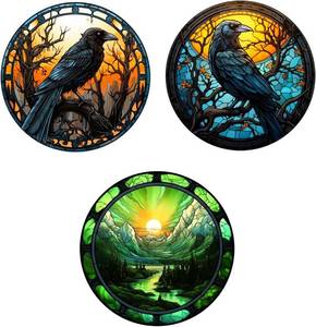 lot 3258 image: 5.9 inch Acrylic Suncatcher, Window Hanging Nature Round Sun Catcher,for Home Decor Forest StainedWindow Decor Wall Art for Home Office Decoration