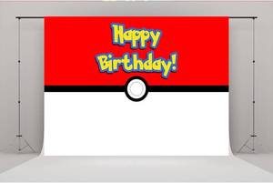 lot 3271 image: 7X5ft Cartoon Video Game Birthday Photography Backdrops Magical Pet Red and White Ball Photo Background Party Table Banner Back Drop Decor