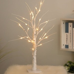 lot 4039 image: Tall Lighted Birch Tree, Indoor Decorations, Battery Operated, Mini Artificial Tree with Warm White Lights (2 ft), Requires 3 AA Batteries, Not Included