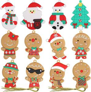 lot 4050 image: Gingerbread Assorted Christmas Decorations, 24 Total Pcs wGold String For Hanging, Decor 3 Inch Tall, Unique with Great Detail Made Of Soft Rubber, Durable, Not Easy To Break or Fade