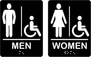 lot 4076 image: Restroom Sign for Business, ADA Compliant Braille Bathroom Sign with Double Sided Tape to Secure Perfectly in Less Than a Minute,Mens & Womens Handicap Set,Size 8 x 6 Inch