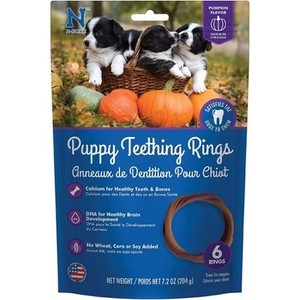 lot 4087 image: N-Bone Puppy Natural Teething Rings, Low Fat, Pumpkin Flavor, with Calcium and DHA Omega-3, 6 Rings in Package