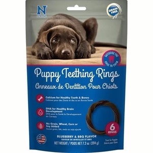 lot 4088 image: N-Bone Puppy Natural Teething Rings, Low Fat, Blueberry and BBQ Flavor, with Calcium and DHA Omega-3, 6 Rings in Package