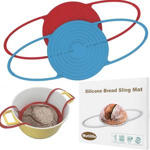 lot 4092 image: 9 Inchs Silicone Bread Sling Dutch Oven - 2 PCS Reusable Non Stick Sourdough Sling,Bread Mat for Baking Supplies (Red & Blue)