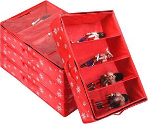 lot 4097 image: 4 Christmas Figurines Storage Boxes, Large Adjustable Red Nutcracker Storage Containers, Clear Top, Foldable Design, 16 Inches