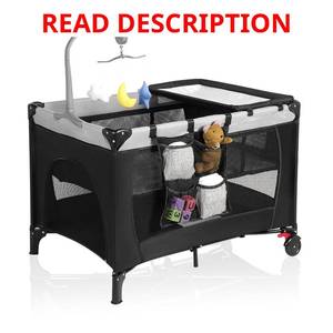 lot 4113 image: Pack and Play with Changing Table & Carry Bag, 4-in-1 Portable Crib Playpen for Newborn to Toddler, ASTM Certified Foldable Travel Crib with Bassinet(A-Black)