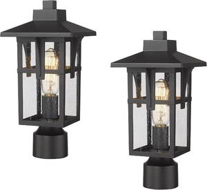 lot 5007 image: Medium 2 Outdoor Post Light Fixtures, HWH Exterior Pillar Light 2 Pack, Industrial Pole Lamp in Matte Black Finish with Seeded Glass, 5HX62P-2PK BK
