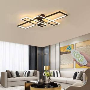 lot 5021 image: $125 35.4 inches SMG Modern LED Ceiling Lights Fixture for Bedroom, 35 Remote Control Dimmable Led Chandelier, Flush Mount Square Design Ceiling Lamp for Kitchen Living Room Black