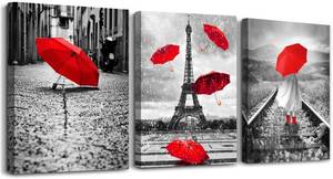 lot 5023 image: Black and white landscape Eiffel Tower 3 Piece Wall Art for Living Room Bathroom Decorations Kitchen Wall decor modern red umbrella Poster Canvas Print Office Bedroom Home Decoration wall paintings