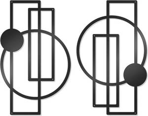 lot 5039 image: OYEFLY 2 Pcs Metal Abstract Wall Art,Modern Geometric Decor (Black, style 1)
