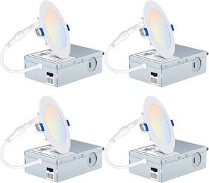 lot 5070 image: 3 inch4P 4 Pack 3 Inch 5CCT Ultra-Thin LED Recessed Ceiling Light with Junction Box, 2700K3000K3500K4000K5000K Selectable, 6W60W, 360lm High Brightness, Dimmable Can-Killer Recessed Lights, ETL Listed