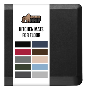 lot 518 image: GORILLA GRIP Comfortable Cushioned Kitchen Mats for Floor, 48x20, Waterproof and Stain Resistant Soft Top, 34 Inch Thick Ergonomic Standing Desk Anti Fatigue Mat, Foam Supports Ankles and Feet, Black - Retail $0