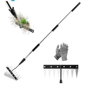 lot 519 image: Iron Weeding Rake with Long Handle (Pre-Assembled), 8 Teeth Iron Rakes for Gardening and Weeding, Heavy-Duty Carbon Steel Weed Rake or Weed Puller Tool for Lawn, Patio and Garden, Gloves Included - Retail $0
