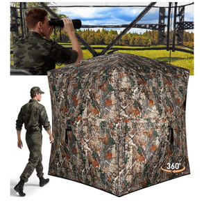 lot 522 image: TLC Sport Hunting Blind with Carrying Bag, 270360 Degree See Through Ground Blind, Pop Up Hunting Blind Portable Concealed Camouflage Tent for 234 Person, Camouflage - Retail $0