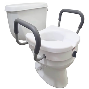 lot 536 image: Carex E-Z Lock Raised Toilet Seat With Handles, 5 Toilet Seat Riser with Arms, Handicap Raised Toilet Seat For Seniors and Elevated Toilet Seat - Retail $0