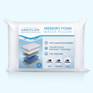 lot 537 image: Mediflow Memory Foam Water Pillow - Adjustable Pillow for Neck Pain Relief  Pillow for Side  Back  and Stomach Sleepers  The Original Inventor of The Water Pillow  Memory Foam Bed Pillow (1 Pillow) - Retail $131