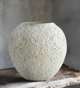 lot 540 image: Rustic White Ceramic Vase Farmhouse Round Flower Clay Pottery Large Terracotta Floor Vases for Decorative Centerpiece Vintage Home Decor Aesthetic for Living Room Bedroom Table Entryway - Retail $0