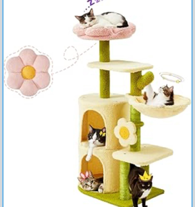 lot 543 image: Erinnyees Flower Cat Tree, 38.2 Inches Cat Tower, Multi-Level Indoor Kitty Tree Tower, Kitty House with Cozy Top Flower Platform, Spacious Condos, Soft Hammock, Sisal Scratching Post - Retail $0