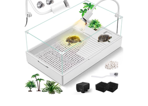 lot 544 image: moon orange large turtle tank kit with light - Retail $0