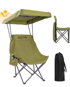 lot 552 image: YOUNG WOOD Portable Camping Chair Beach Chair with Shade Canopy, Fold Lightweight Oversized for All, Easy to Open and Close Without Installation, Side Pocket Design for All Outdoor Activities, Green - Retail $0