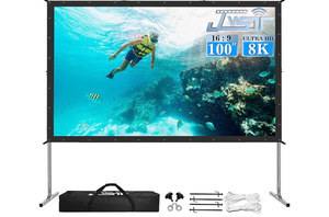 lot 560 image: Projector Screen Indoor,JWSIT 100 inch Outdoor Movie Screen-Upgraded 3 Layers PVC 169 Outdoor Projector Screen,Portable Video Projection Screen with Carrying Bag for Home Theater Backyard - Retail $0