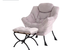 lot 565 image: Modern Lazy Chair with Ottoman, Large Accent Armchair, Leisure Sofa Armchair with Footrest for Bedroom, Living Room, and Dorm Rooms - Retail $0