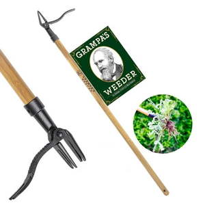 lot 566 image: Grampa s Weeder - The Original Stand Up Weed Puller Tool With Long Handle - Made With 4-Claw Steel Head Design - Easily Remove Weeds Without Bending  Pulling  or Kneeling - Retail $87