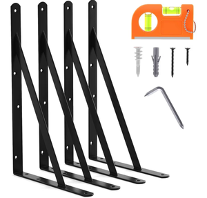 lot 580 image: 4-Pack 18 Inch Heavy Duty Shelf Brackets, Large Floating Wall Bracket for Garage Storage Shelves, Black Powder-Coated Finish, Load Capacity 800lbs - Retail $0