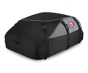 lot 582 image: Rooftop Cargo Carrier Roof Bag, 20 Cubic feet Waterproof Roof Cargo Carrier fit car withWithout Luggage Rack - Vehicle Soft Shell Roof Cargo Box with Tie-Down Strap, Safety Hook - Retail $0
