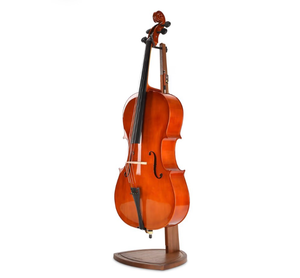 lot 590 image: Cello Stand with Bow Holder, Handcrafted Walnut Wood Floor Stand for 44 Full-Size and 12, 14, 34, 18, 78, Cello Holder Rack for Home and Studio Display - Retail $0