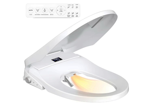 lot 600 image: lxlu Bidet Toilet Seat, Electric Smart Heated Toilet Seat, Feminine & Front Rear Wash, Instant Warm Water & Dryer, Self-Clean Nozzle, Soft Closed Toilet Lid, Wireless Remote Night Light Elongated - Retail $0