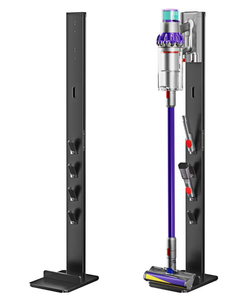 lot 605 image: Vacuum Cleaner Stand, Compatible with Cordless Vacuums Dyson Gen5 V15 V12 V11 V10 V8 V7 V6, Floor Vacuum Accessory Holder with 4 Hooks, Metal Storage Bracket Organizer, Black - Retail $0