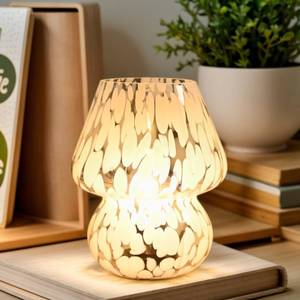 lot 9010 image: AOMOONOA Glass Mushroom Lamp, Small Mushroom Desk Lamps with LED Bulb for Kitchen Counter, Cozy Lamp for Bedroom Nightstand, Battery Operated Cordless Lamps for Living Room, Gift for Mom