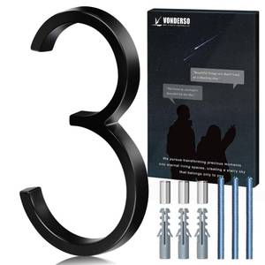 lot 9019 image: VONDERSO 6 Inch Floating House Numbers for Outside,Modern Black Metal Address Number 3,Durable Weather-Resistant Powder Coated Finish,No Fading(Glossy Black)