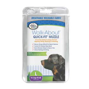 lot 9021 image: Four Paws Walk-About Quick-Fit Adjustable Dog Muzzle for Large Dogs, Washable & Breathable, Black, 1 Count