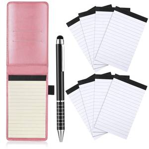 lot 9023 image: Outus 10 Pcs Mini Pocket Notepad Holder Set Included Small Leather Pocket Notebook Holder with 50 Lined Sheets, Metal Pen, 8 Pcs 3 x 5 Inch Memo Book Refills, 30 Lined Paper Per Note Pad (Pink)