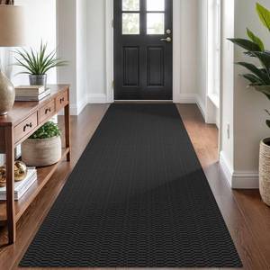lot 9040 image: KOZYFLY Washable Runner Rug 3x8 ft Hallway Kitchen Runner Rugs with Rubber Backing Bobo Entryway Runner Indoor, Carpet Runners for Hall Entryway Bedroom, BlackGrey