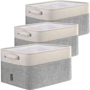 lot 9041 image: BALEINE 3 Pack Fabric Storage Bins for Shelves, Linen Storage Baskets for Organizing, Decorative Closet Bins for Clothes, Home (Grey, 15x11x9.5)