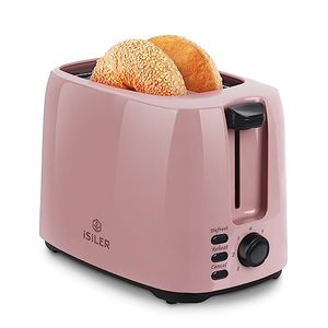 lot 9047 image: iSiLER 2 Slice Toaster, 1.3 Inches Wide Slot Bagel Toaster with 7 Shade Settings and Double Side Baking, Removable Crumb Tray, Defrost Cancel Function Pink