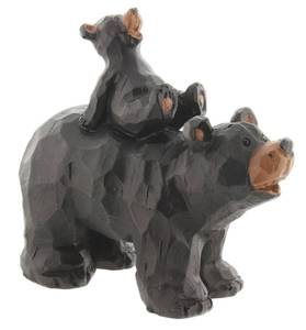 lot 9058 image: SLIFKA Resin Piggy Back Bear Cub Figurine Hand-Carved Wood Look
