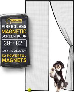 lot 9062 image: Flux Phenom Upgraded Magnetic Screen Door - Bugs Out, Breeze in - 9min Install Auto-Sealing Heavy Duty Double Stitched Mesh, 52 Magnets, Hands Free Patio Doors Net, Pet & Kid Friendly, 38 x 82 Inch