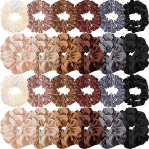 lot 9069 image: Hanaive 48 Pieces Satin Silk Scrunchies - Elastic Hair Bands, Hair Ties, Ponytail Holders, and Hair Decor in Lovely Colors for Women and Girls