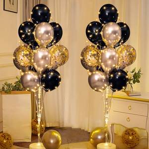 lot 9071 image: Cicicooie Balloon Centerpieces for Floor with String Light 2 Set Black Balloon Stand Kit Holder Decoration for Wedding Adult Birthday Party Men Bachelor Party