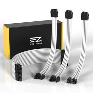 lot 9078 image: EZDIY-FAB PSU Extension Cable Sleeved Custom Mod PC Power Supply Cable, Soft Nylon Braided with Comb Kit 24PIN8PIN to 62Pin 8PIN to 44PIN-30CM 300MM - White